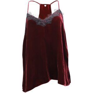 Pre Loved Cami Nyc Vintage Velvet Cami Top Lace Detail Women burgundy Tank Tops